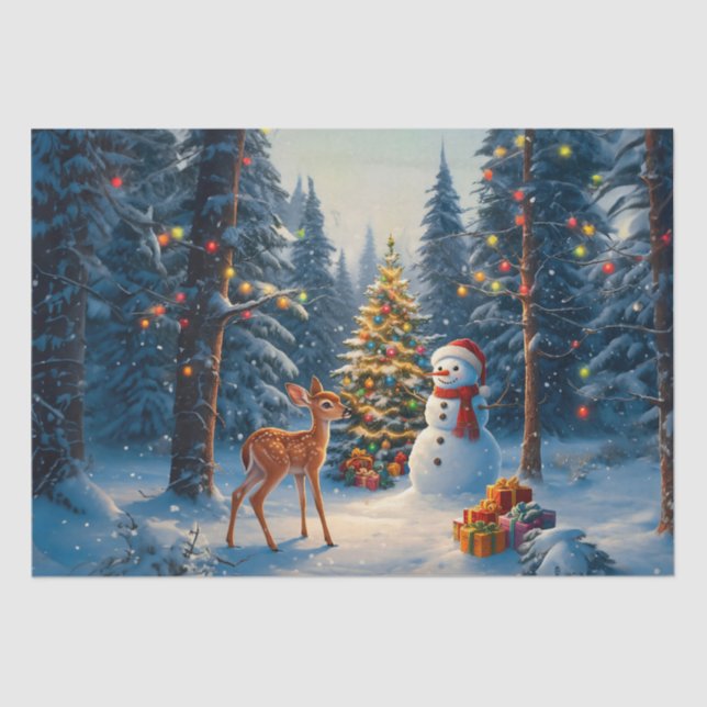 Weihnachtsbaum Szene Niedlich Hirschgewächse Snowm Seidenpapier (Vorderseite)