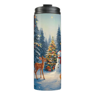Weihnachtsbaum Szene Niedlich Hirschgewächse Snowm Thermosbecher