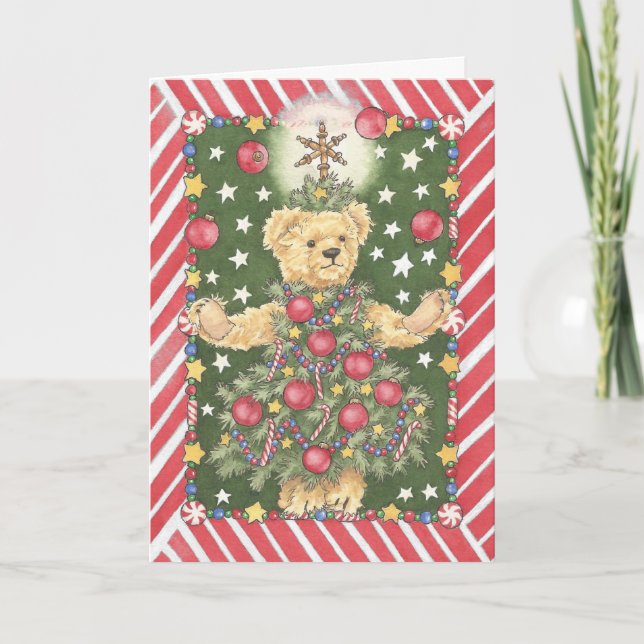 Weihnachtsbaum-Teddybär-Jongleur-Karte Feiertagskarte (Vorderseite)