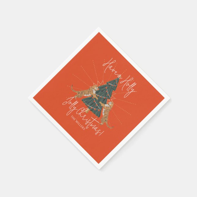 Weihnachtsbaum & Tigers Jolly Weihnachtskarte Serviette (Ecke)