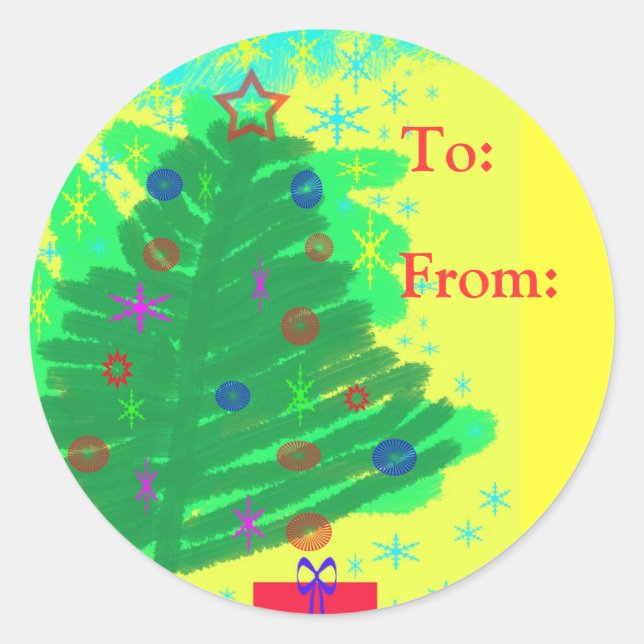 Weihnachtsbaum ~to und from runder aufkleber (Vorderseite)