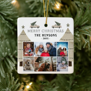 Weihnachtsbaum Truck Familie 6 FotoCollage Keramikornament