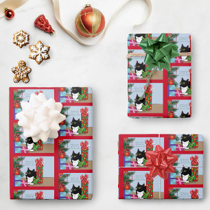 Weihnachtsbaum Tuxedo Cat Geschenkpapier Set
