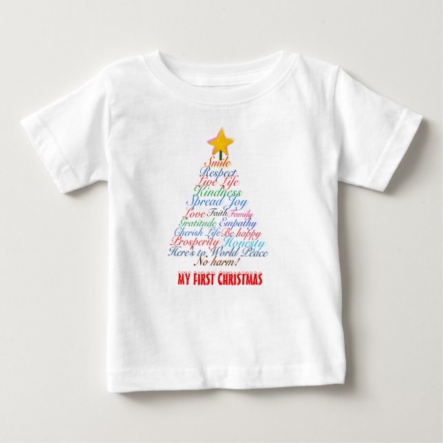 Weihnachtsbaum Typografie Baby's First Christmas Baby T-shirt (Vorderseite)