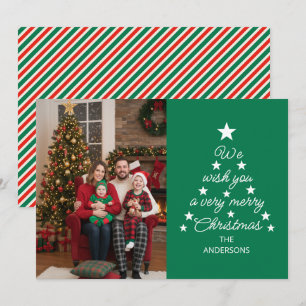 Weihnachtsbaum Typografie Familienfoto Sterne Grün Feiertagskarte