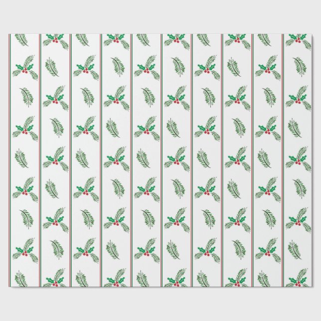 Weihnachtsbaum und Beeren mit Streifen Geschenkpapier (Saum)
