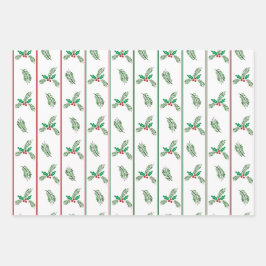 Weihnachtsbaum und Beeren mit Streifen Geschenkpapier Set