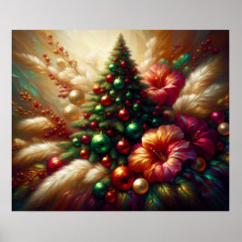 Weihnachtsbaum und Blumen an einer schönen Wand Poster