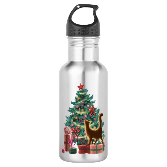 Weihnachtsbaum und eine unheimlich orangefarbene K Edelstahlflasche (Vorderseite)