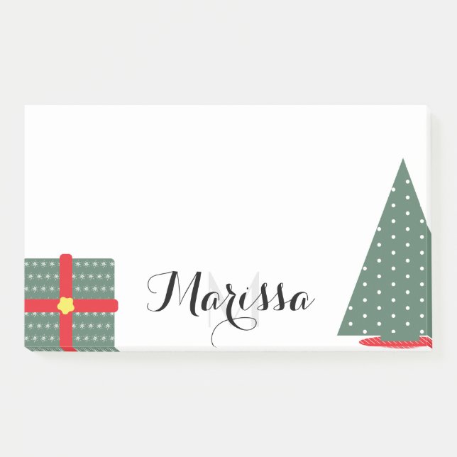 Weihnachtsbaum und Geschenk-Monogramm Initiale Post-it Klebezettel (Vorderseite)