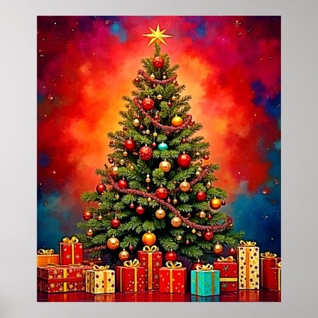 Weihnachtsbaum und Geschenke Kunst Poster (Vorne)