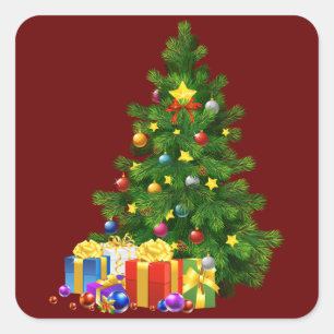 Weihnachtsbaum und Geschenke Quadratischer Aufkleber