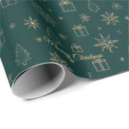 Weihnachtsbaum und Goldstar Green Geschenkpapier