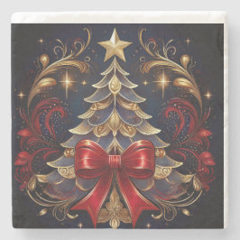 Weihnachtsbaum und große rote Kuh Steinuntersetzer