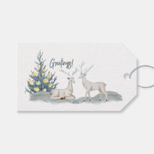 Weihnachtsbaum und Hirsch im Schnee Geschenkanhänger