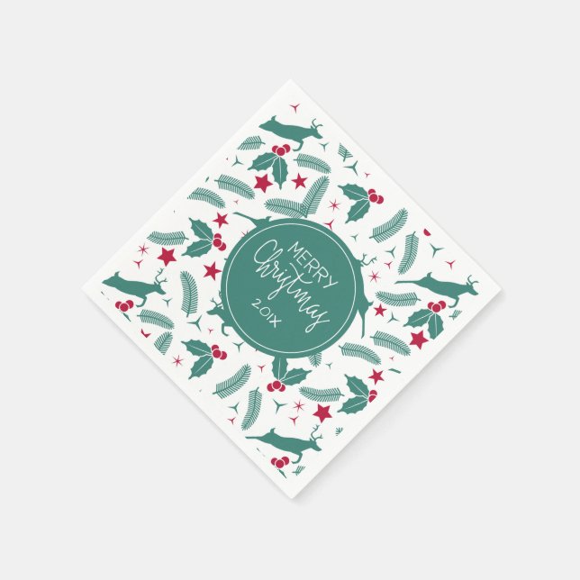 Weihnachtsbaum und Hirschmuster Serviette (Ecke)
