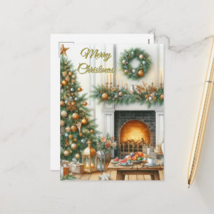 Weihnachtsbaum und Kamin-Feiertagspostkarte Feiertagspostkarte