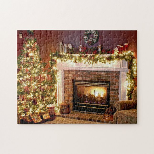Weihnachtsbaum-und Kamin-Foto-Puzzlespiel (Horizontal)