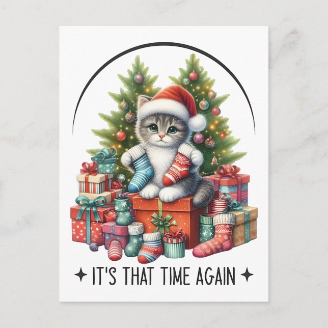 Weihnachtsbaum und Katze 2025  Postkarte (Vorderseite)