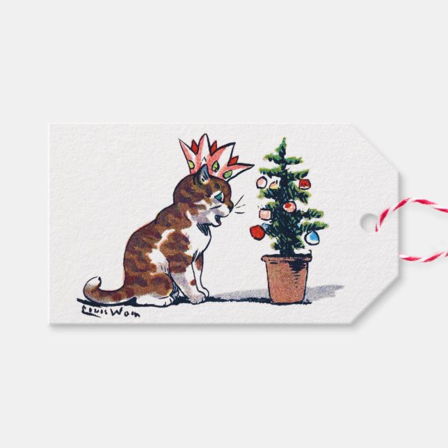 Weihnachtsbaum und Kitten, Louis Wain Geschenkanhänger (Vorderseite (Horizontal))