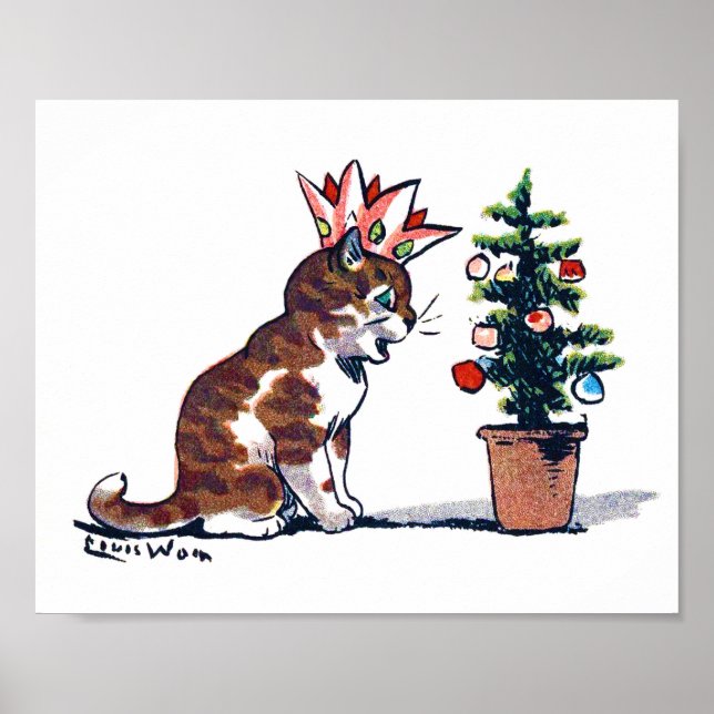 Weihnachtsbaum und Kitten, Louis Wain Poster (Vorne)