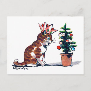 Weihnachtsbaum und Kitten, Louis Wain Postkarte
