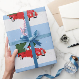 Weihnachtsbaum und Lkw auf dem Schnee Geschenkpapier