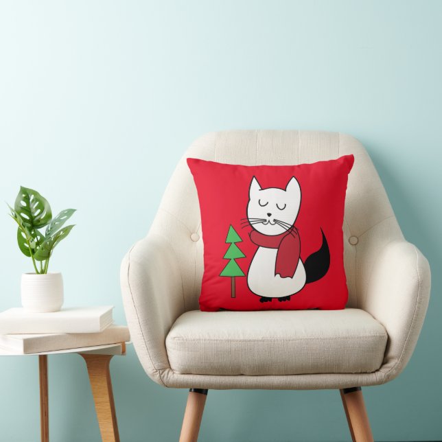 Weihnachtsbaum und Niedliche Katze Kissen (Stuhl )