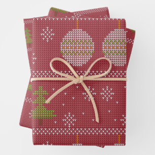 Weihnachtsbaum und Ornament rot Geschenkpapier Set