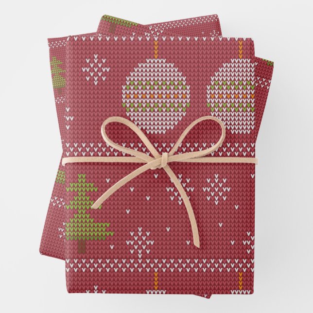 Weihnachtsbaum und Ornament rot Geschenkpapier Set (Beispiel)