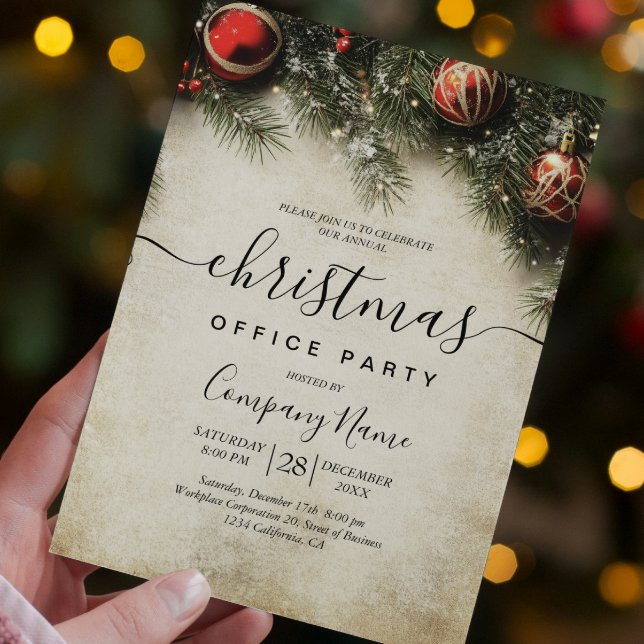 Weihnachtsbaum und Ornamente Weihnachtsbüros Party Einladung (Von Creator hochgeladen)