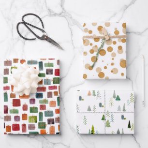  Weihnachtsbaum und Präsentation Illustration  Geschenkpapier Set