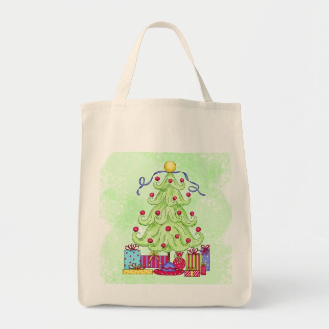 Weihnachtsbaum und präsentiert Original Art Green Tragetasche (Vorne)