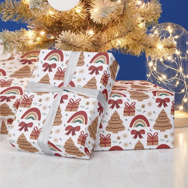 Weihnachtsbaum und Regenbogen Modernes Muster Geschenkpapier (Feiertage)