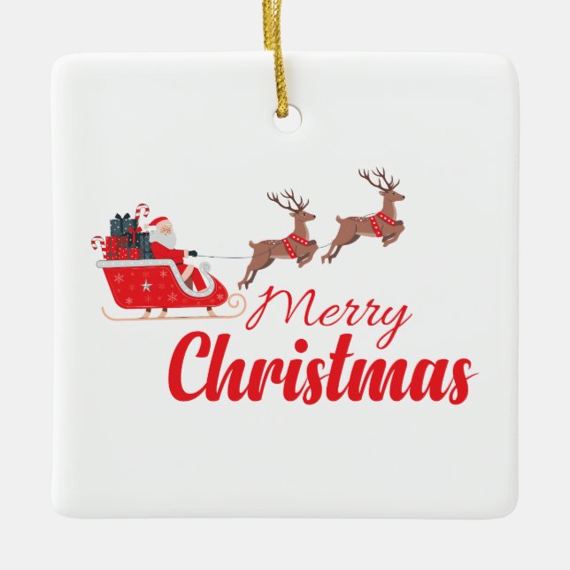 Weihnachtsbaum und Rentiere Keramikornament (Vorderseite)