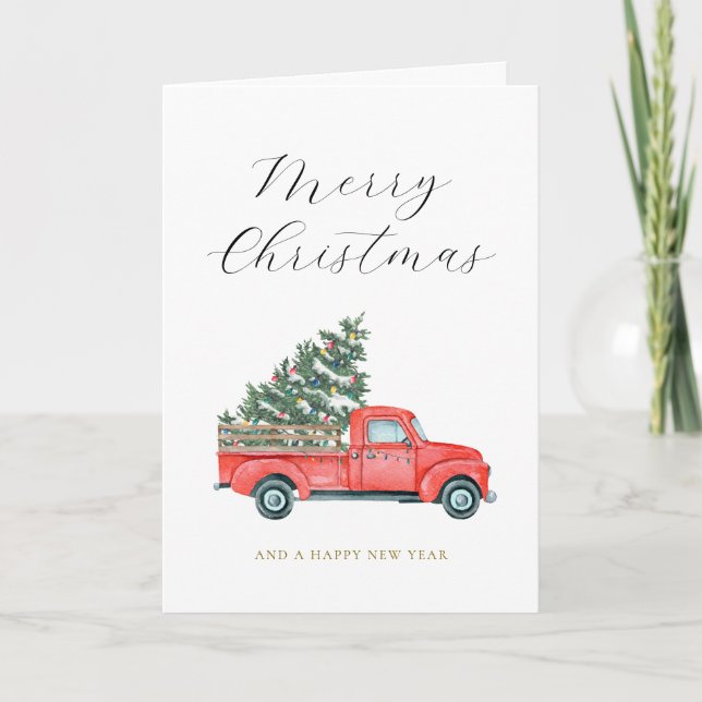 Weihnachtsbaum und roter LKW Merry X'mas Karte (Vorderseite)