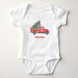 Weihnachtsbaum und Roter LKW X'mas Name Baby Strampler