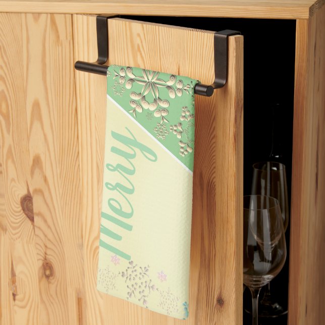 Weihnachtsbaum und Schnee Geschirrtuch (Drittel gefaltet)