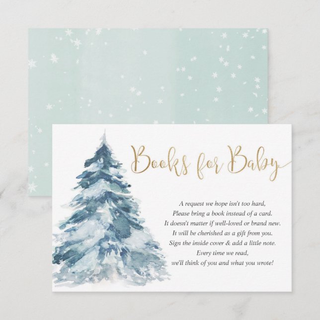 Weihnachtsbaum und Schneebücher für Babydusche Begleitkarte (Vorne/Hinten)