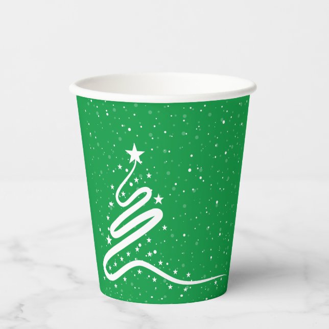 Weihnachtsbaum und Schneefall Pappbecher (Vorderseite)