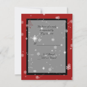 Weihnachtsbaum und Schneeflocken auf Rot und Schwa RSVP Karte