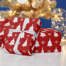 Weihnachtsbaum und Schneeflocken in Rot und Weiß