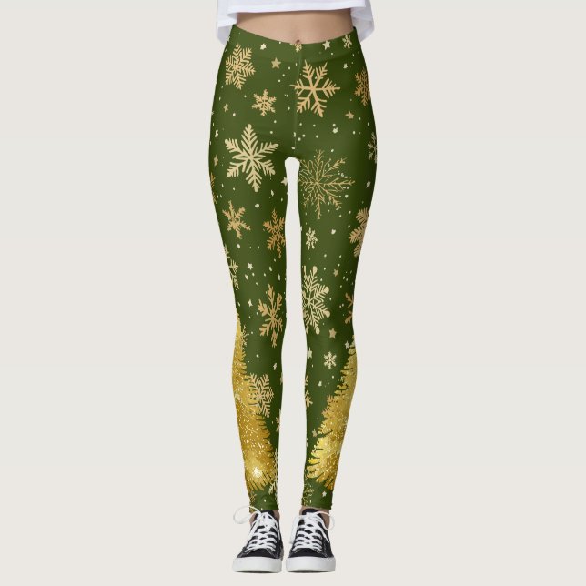 Weihnachtsbaum und Schneeflocken Leggings (Vorderseite)