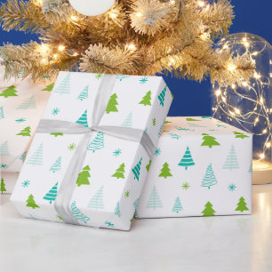 Weihnachtsbaum und Schneeflocken Moderne Weihnacht Geschenkpapier