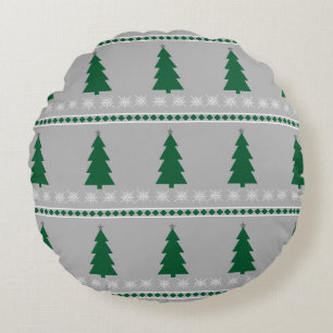 Weihnachtsbaum und Schneeflocken Muster, Rundes Kissen