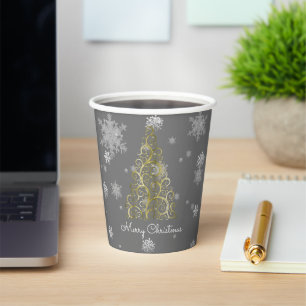 Weihnachtsbaum und Schneeflocken Papier Cup Pappbecher