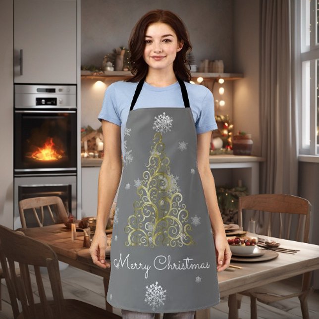 Weihnachtsbaum und Schneeflocken Schürze (Gold Christmas Tree and Snowflakes Apron)