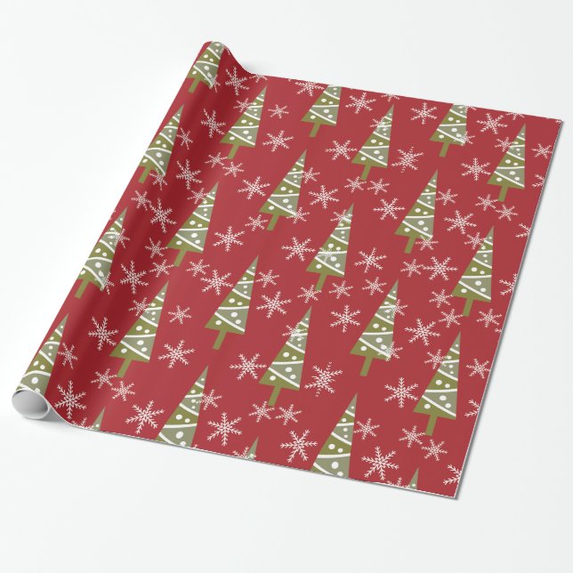 Weihnachtsbaum und Schneeflocken Urlaub Geschenkpapier (Ungerollt)