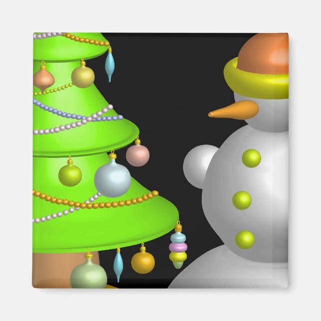 Weihnachtsbaum und Schneemann Magnet (Vorne)