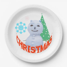 Weihnachtsbaum und Schneemann Pappteller